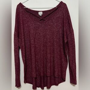A New Day Cross Neckline Shirt Size XL. Burgundy/Maroon B2